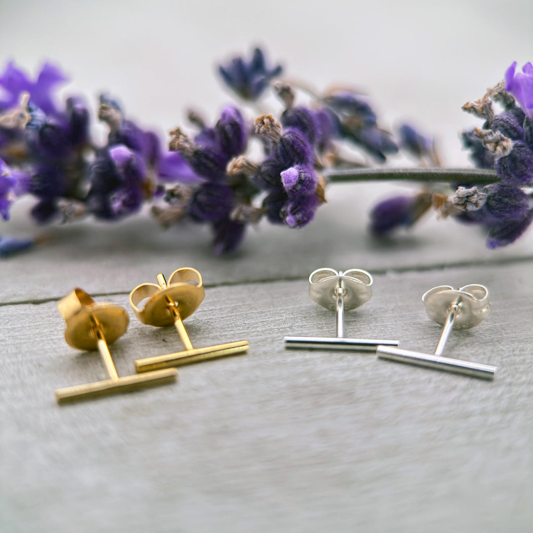 Bar Line Stud Earrings in Solid 925 Sterling Silver - SunlightSilver