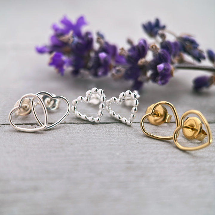 Heart Stud Earrings in Solid 925 Sterling Silver - SunlightSilver