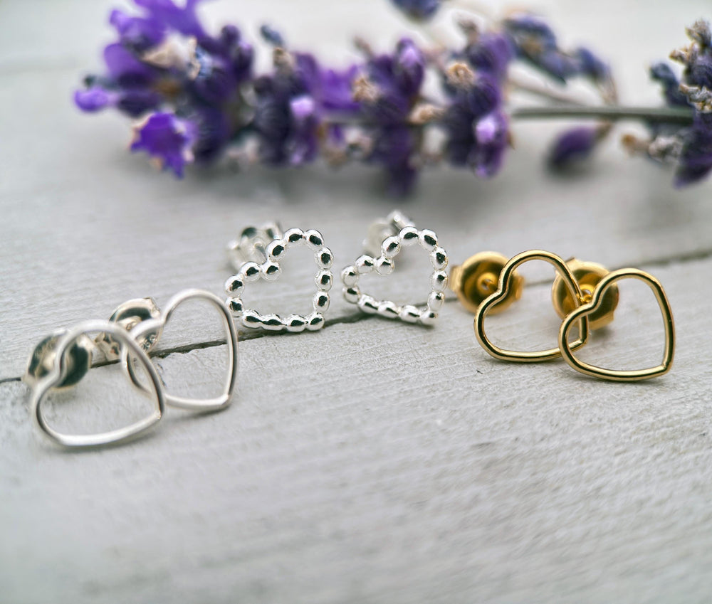 Heart Stud Earrings in Solid 925 Sterling Silver - SunlightSilver