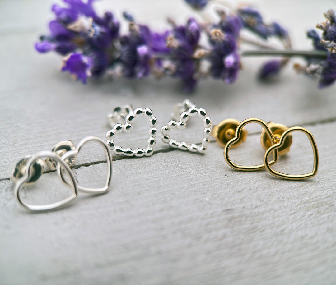 Heart Stud Earrings in Solid 925 Sterling Silver - SunlightSilver