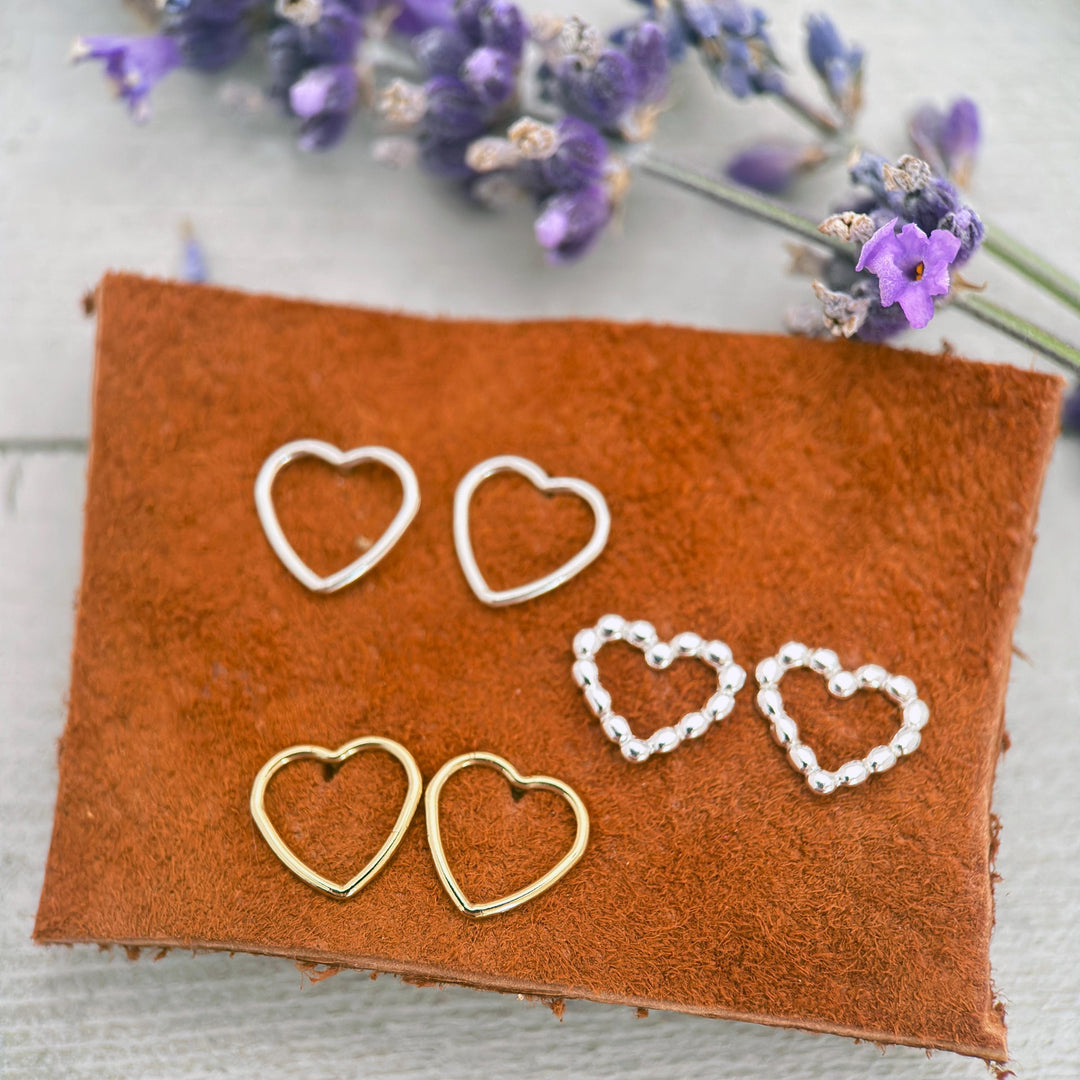 Heart Stud Earrings in Solid 925 Sterling Silver - SunlightSilver