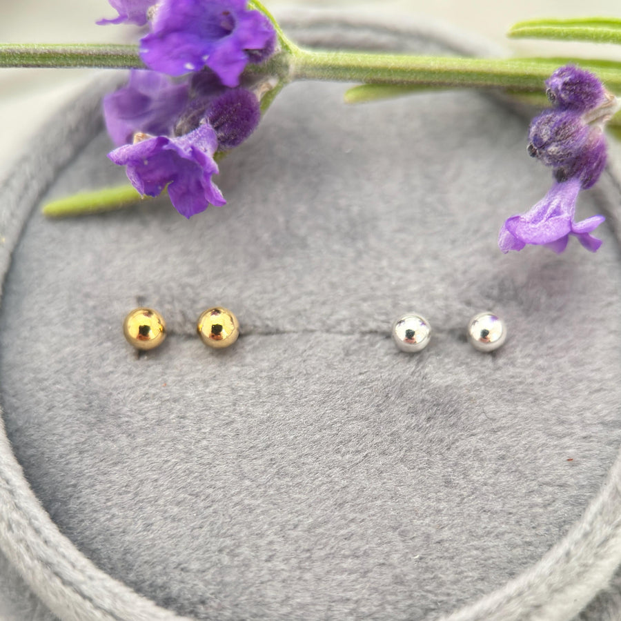 Ball Stud Earrings, Sterling Silver, 14k Yellow Gold-Fill - SunlightSilver