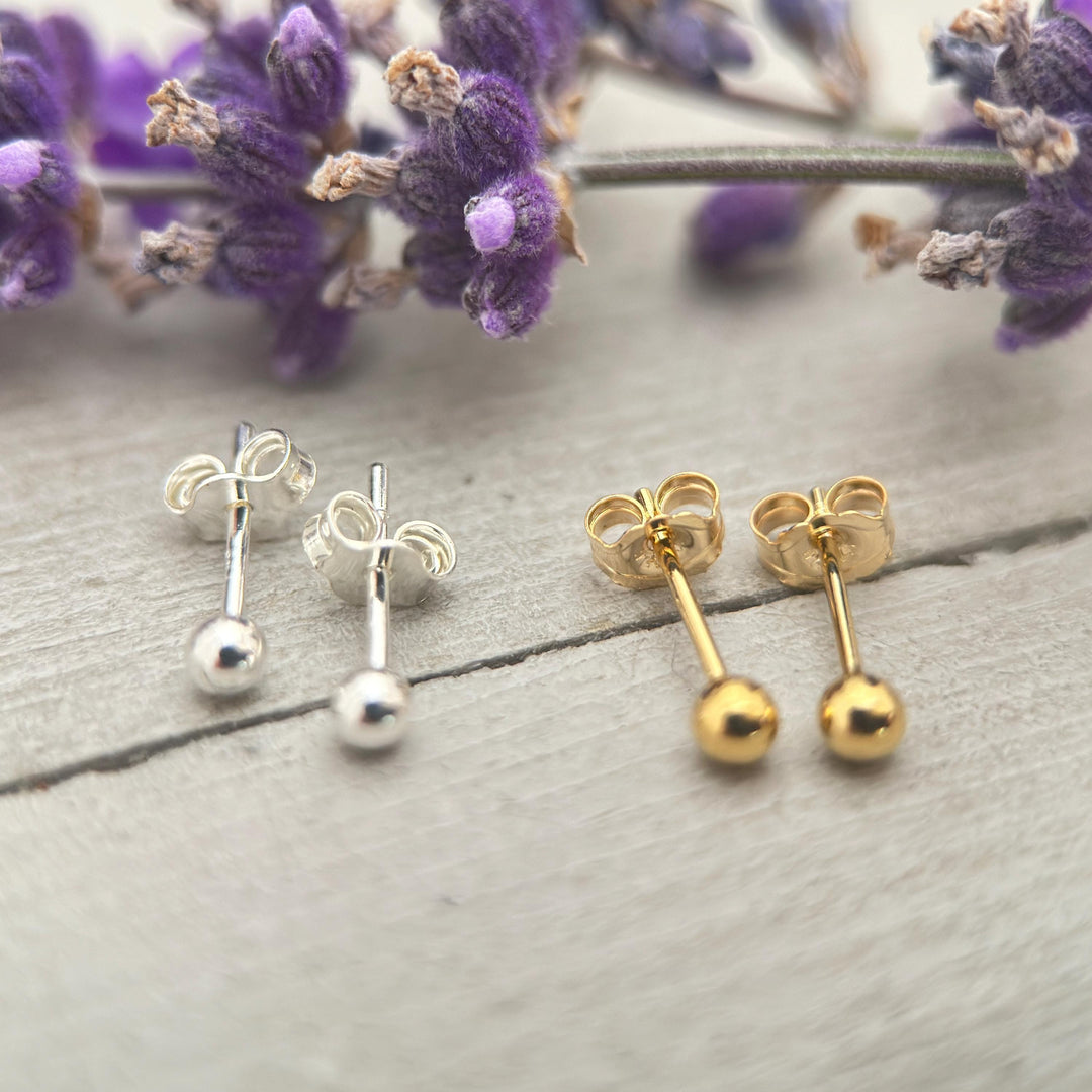 Ball Stud Earrings in Solid 925 Sterling Silver - SunlightSilver