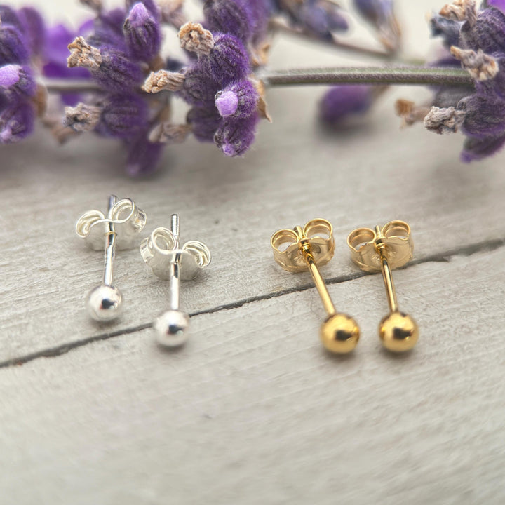 Ball Stud Earrings in Solid 925 Sterling Silver - SunlightSilver