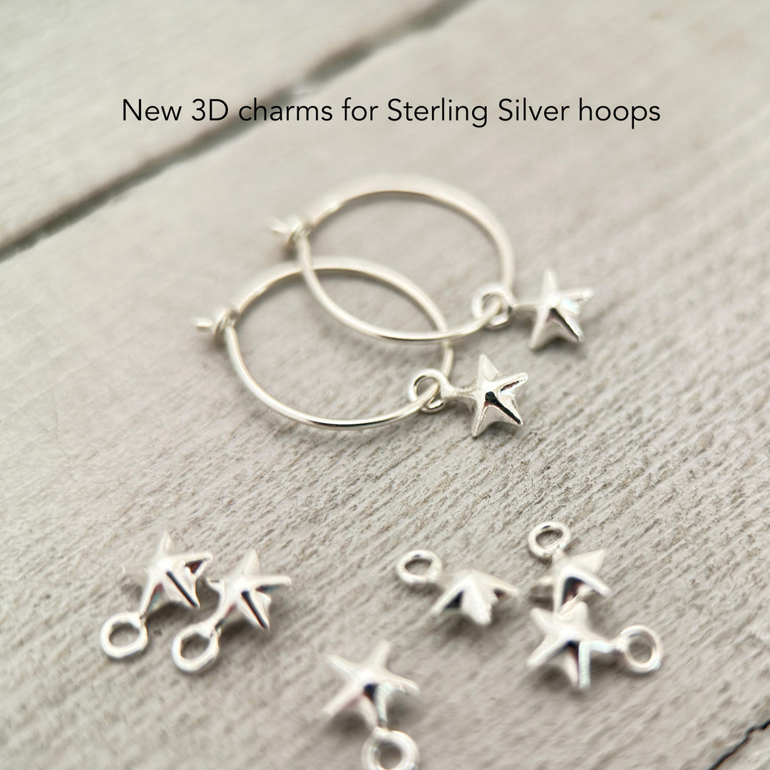 Star Charm Hoop Earrings Available in Solid 925 Sterling Silver, 14k Yellow or Rose Gold Fill - SunlightSilver