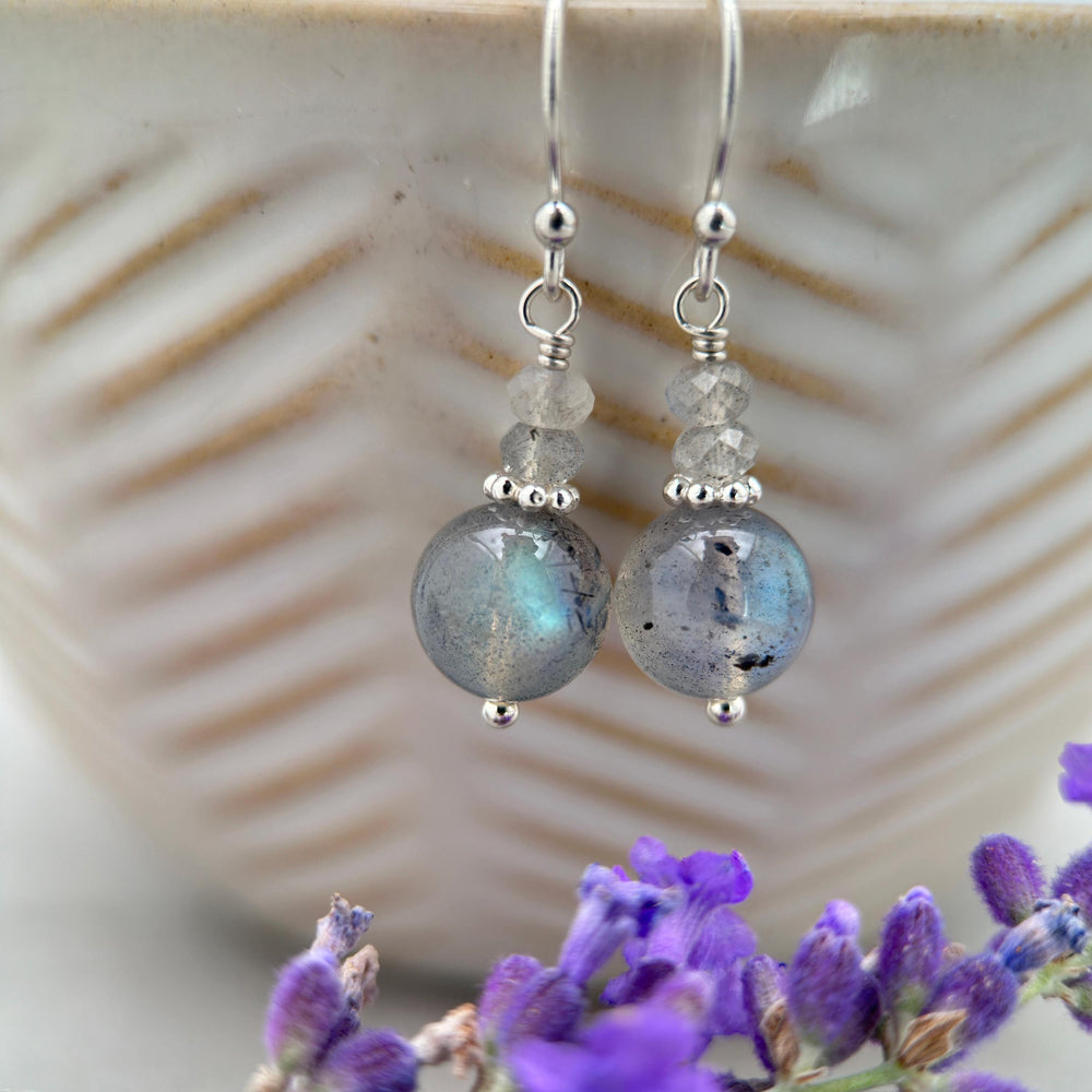 Glowing Labradorite and Sterling Silver Earrings - Aurora Borealis Northern Lights Stone - SunlightSilver