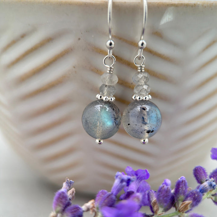 Glowing Labradorite and Sterling Silver Earrings - Aurora Borealis Northern Lights Stone - SunlightSilver