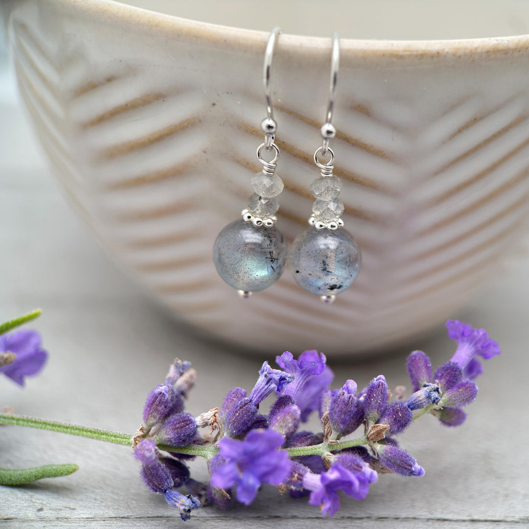 Glowing Labradorite and Sterling Silver Earrings - Aurora Borealis Northern Lights Stone - SunlightSilver