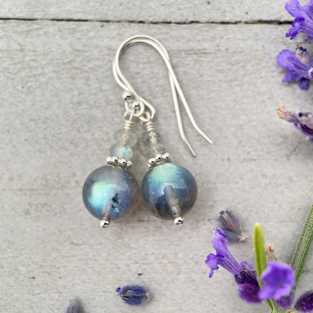 Glowing Labradorite and Sterling Silver Earrings - Aurora Borealis Northern Lights Stone - SunlightSilver
