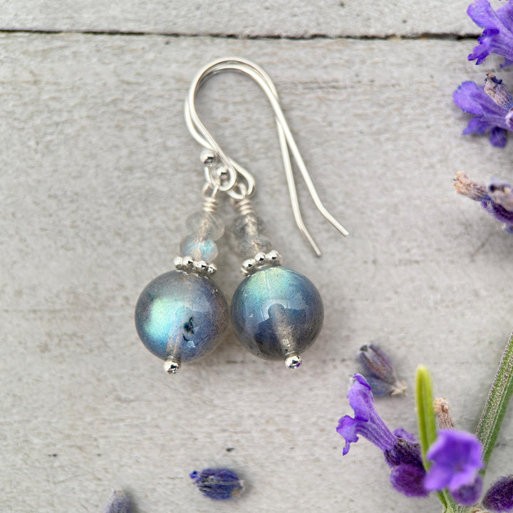 Glowing Labradorite and Sterling Silver Earrings - Aurora Borealis Northern Lights Stone - SunlightSilver