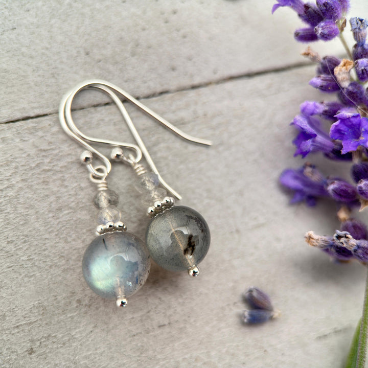 Glowing Labradorite and Sterling Silver Earrings - Aurora Borealis Northern Lights Stone - SunlightSilver