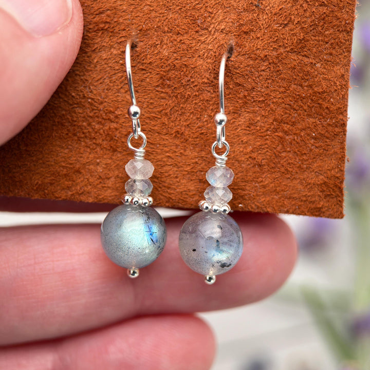 Glowing Labradorite and Sterling Silver Earrings - Aurora Borealis Northern Lights Stone - SunlightSilver