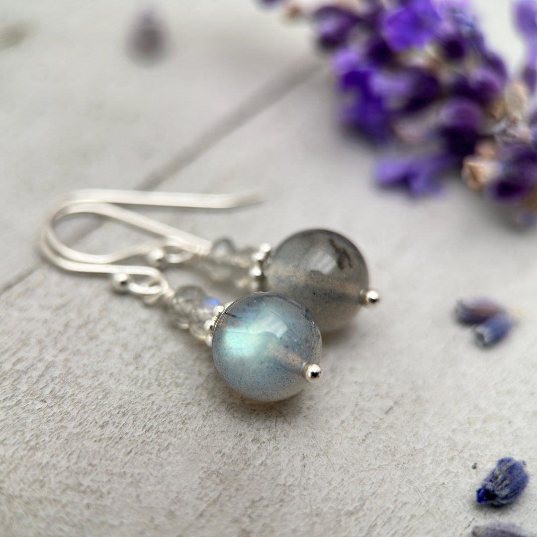 Glowing Labradorite and Sterling Silver Earrings - Aurora Borealis Northern Lights Stone - SunlightSilver