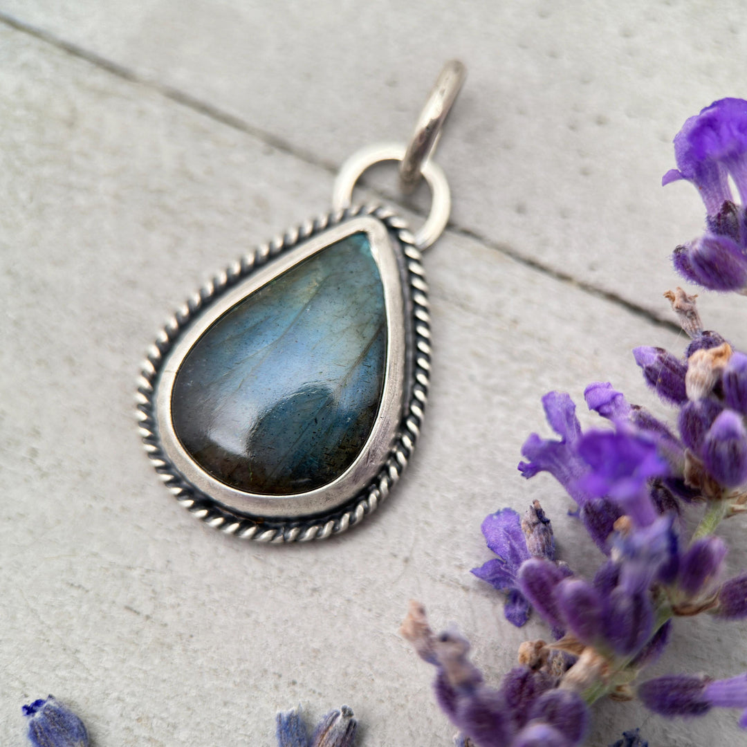 Glowing Blue Labradorite and Sterling Silver Pendant - Aurora Borealis Northern Lights Stone Jewelry - SunlightSilver