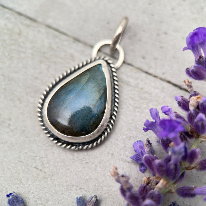 Glowing Blue Labradorite and Sterling Silver Pendant - Aurora Borealis Northern Lights Stone Jewelry - SunlightSilver