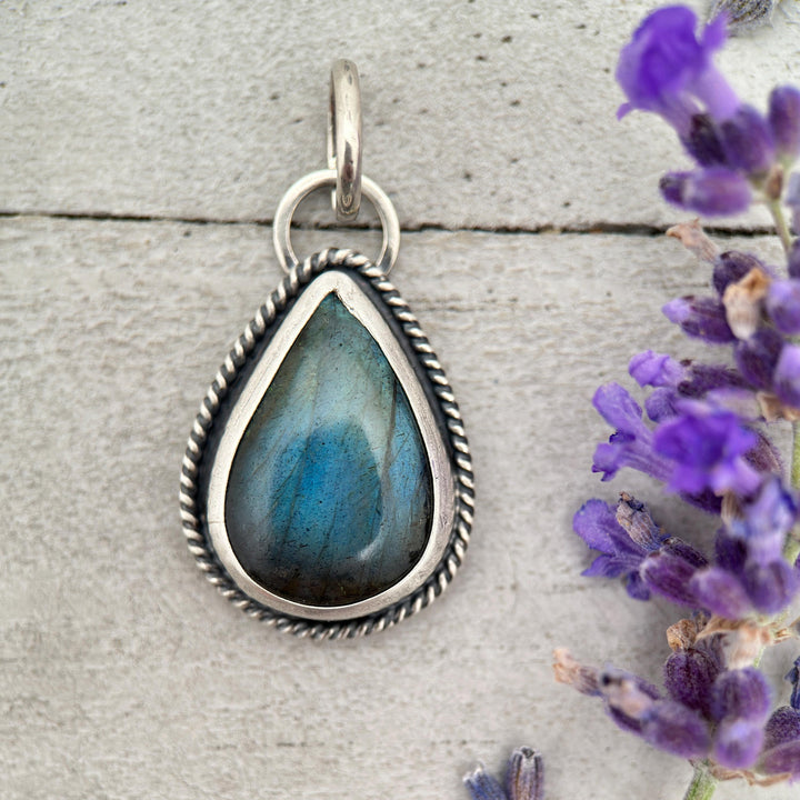 Glowing Blue Labradorite and Sterling Silver Pendant - Aurora Borealis Northern Lights Stone Jewelry - SunlightSilver