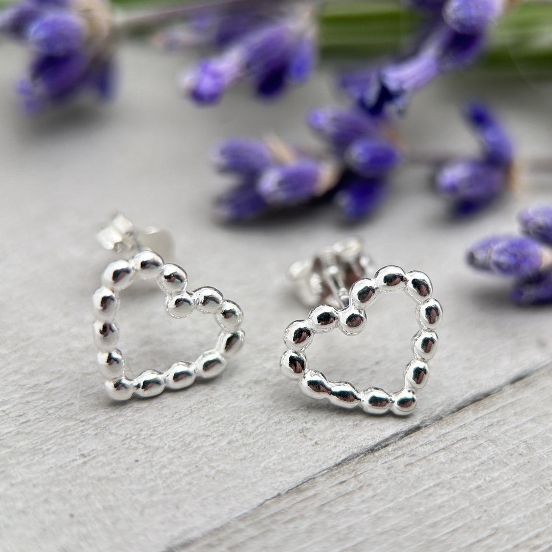 Heart Stud Earrings in Solid 925 Sterling Silver - SunlightSilver