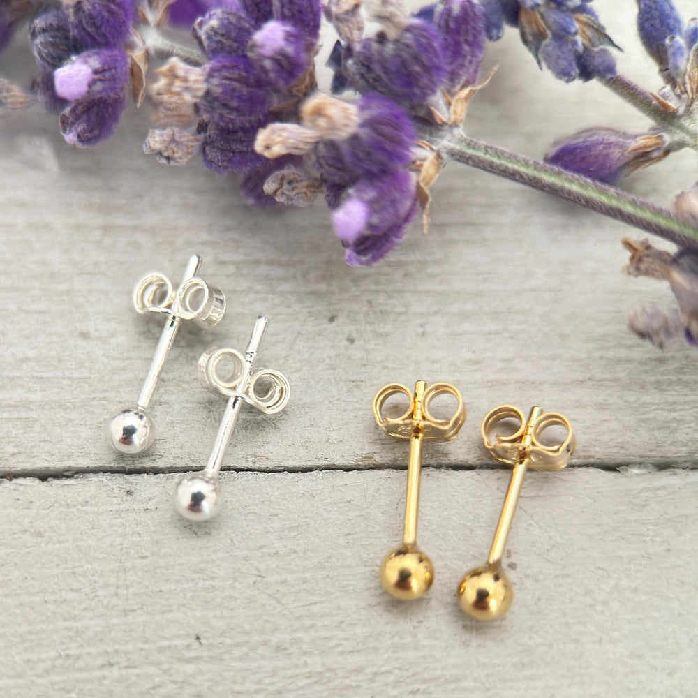 Ball Stud Earrings, Sterling Silver, 14k Yellow Gold-Fill - SunlightSilver