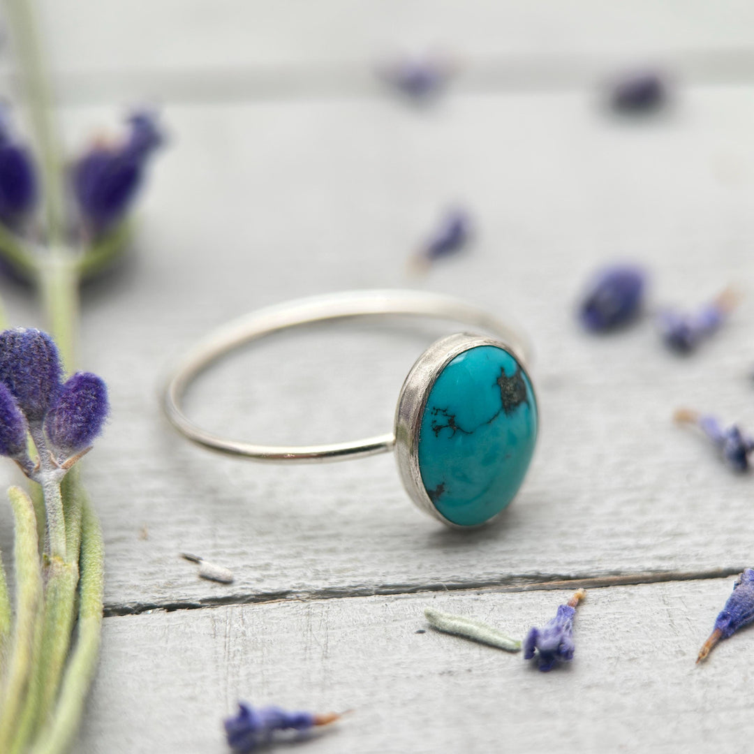 Dainty Turquoise 925 Sterling Silver Stacking Ring - Minimalist Jewelry, Southwestern - Handmade in USA - SunlightSilver