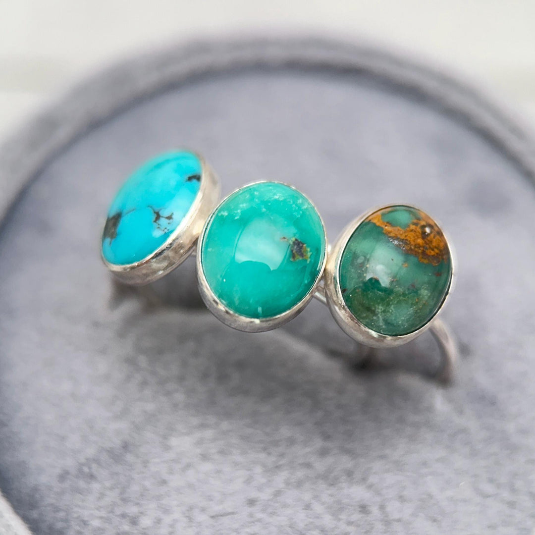 Dainty Turquoise 925 Sterling Silver Stacking Ring - Minimalist Jewelry, Southwestern - Handmade in USA - SunlightSilver