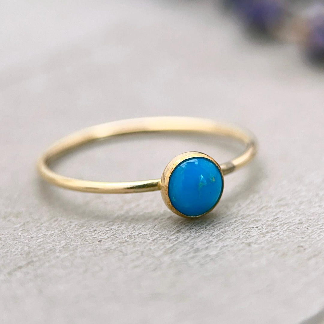 Blue Ridge Turquoise & 14k Yellow Gold Fill Stacking Ring • Orvil Jack Nevada Mine • Minimalist Dainty Jewelry • Choose: 5, 6, 7, 8 US Sizes - SunlightSilver