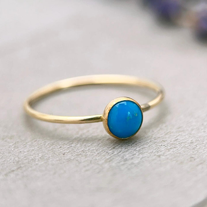Blue Ridge Turquoise & 14k Yellow Gold Fill Stacking Ring • Orvil Jack Nevada Mine • Minimalist Dainty Jewelry • Choose: 5, 6, 7, 8 US Sizes - SunlightSilver