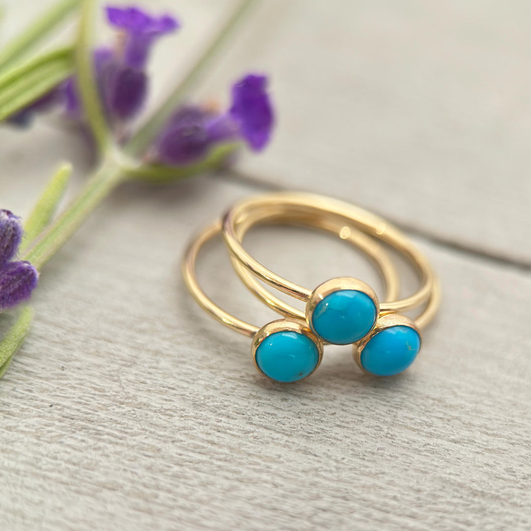 Blue Ridge Turquoise & 14k Yellow Gold Fill Stacking Ring • Orvil Jack Nevada Mine • Minimalist Dainty Jewelry • Choose: 5, 6, 7, 8 US Sizes - SunlightSilver