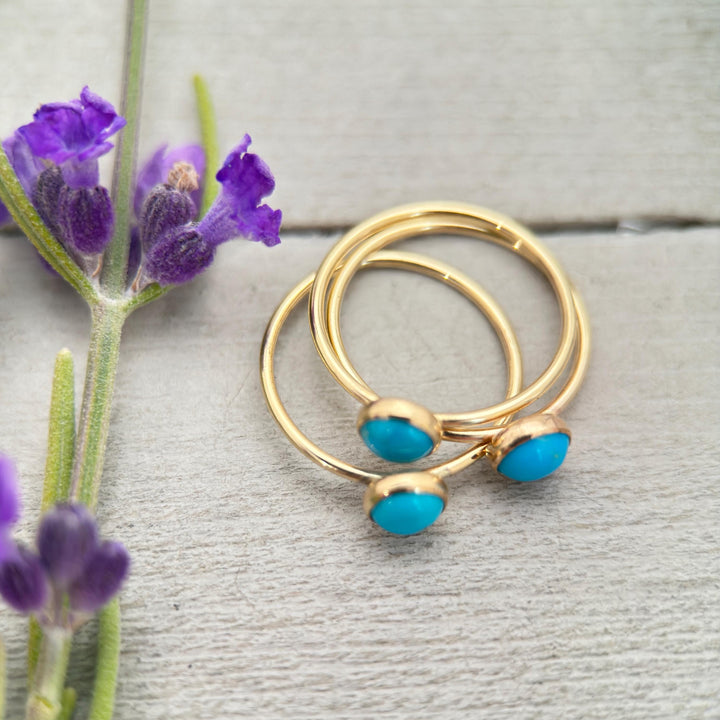 Blue Ridge Turquoise & 14k Yellow Gold Fill Stacking Ring • Orvil Jack Nevada Mine • Minimalist Dainty Jewelry • Choose: 5, 6, 7, 8 US Sizes - SunlightSilver