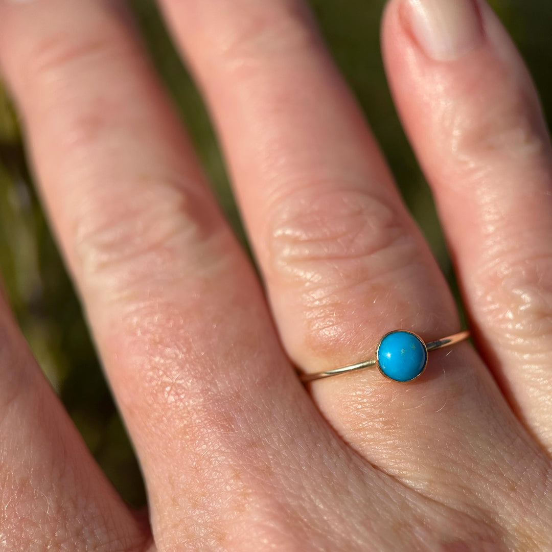 Blue Ridge Turquoise & 14k Yellow Gold Fill Stacking Ring • Orvil Jack Nevada Mine • Minimalist Dainty Jewelry • Choose: 5, 6, 7, 8 US Sizes - SunlightSilver