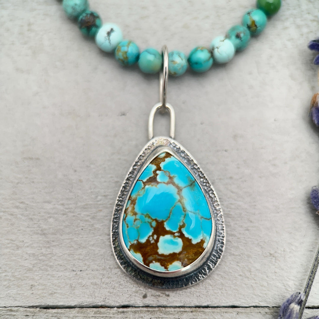 Number 8 Turquoise Pendant – Solid 925 Sterling Silver - Famous Nevada American Mine - Made in the USA - SunlightSilver
