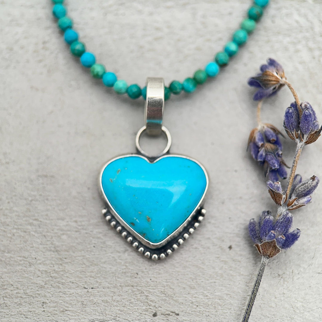 Nacozari Turquoise Heart Pendant • Sterling Silver • Sonora Mexico Turquoise • Sky Blue Jewelry • Southwestern Boho Gift - SunlightSilver