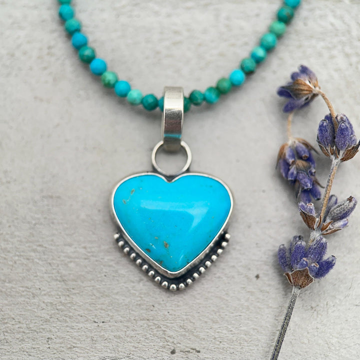 Nacozari Turquoise Heart Pendant • Sterling Silver • Sonora Mexico Turquoise • Sky Blue Jewelry • Southwestern Boho Gift - SunlightSilver