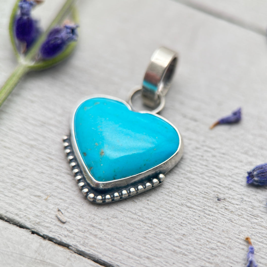 Nacozari Turquoise Heart Pendant • Sterling Silver • Sonora Mexico Turquoise • Sky Blue Jewelry • Southwestern Boho Gift - SunlightSilver
