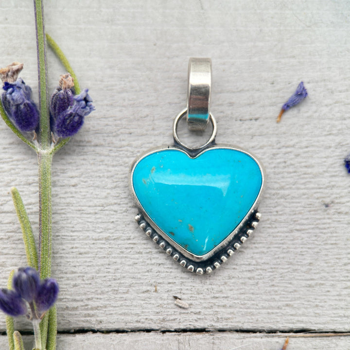 Nacozari Turquoise Heart Pendant • Sterling Silver • Sonora Mexico Turquoise • Sky Blue Jewelry • Southwestern Boho Gift - SunlightSilver