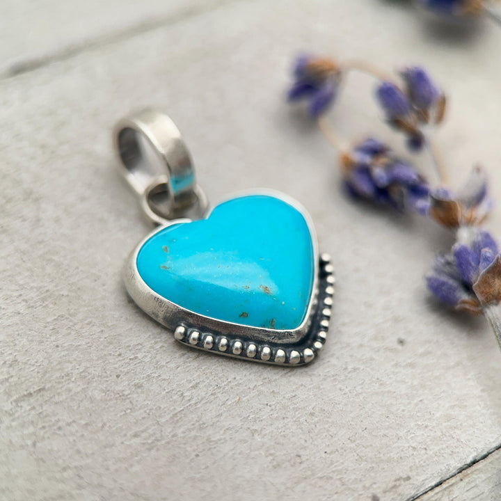 Nacozari Turquoise Heart Pendant • Sterling Silver • Sonora Mexico Turquoise • Sky Blue Jewelry • Southwestern Boho Gift - SunlightSilver