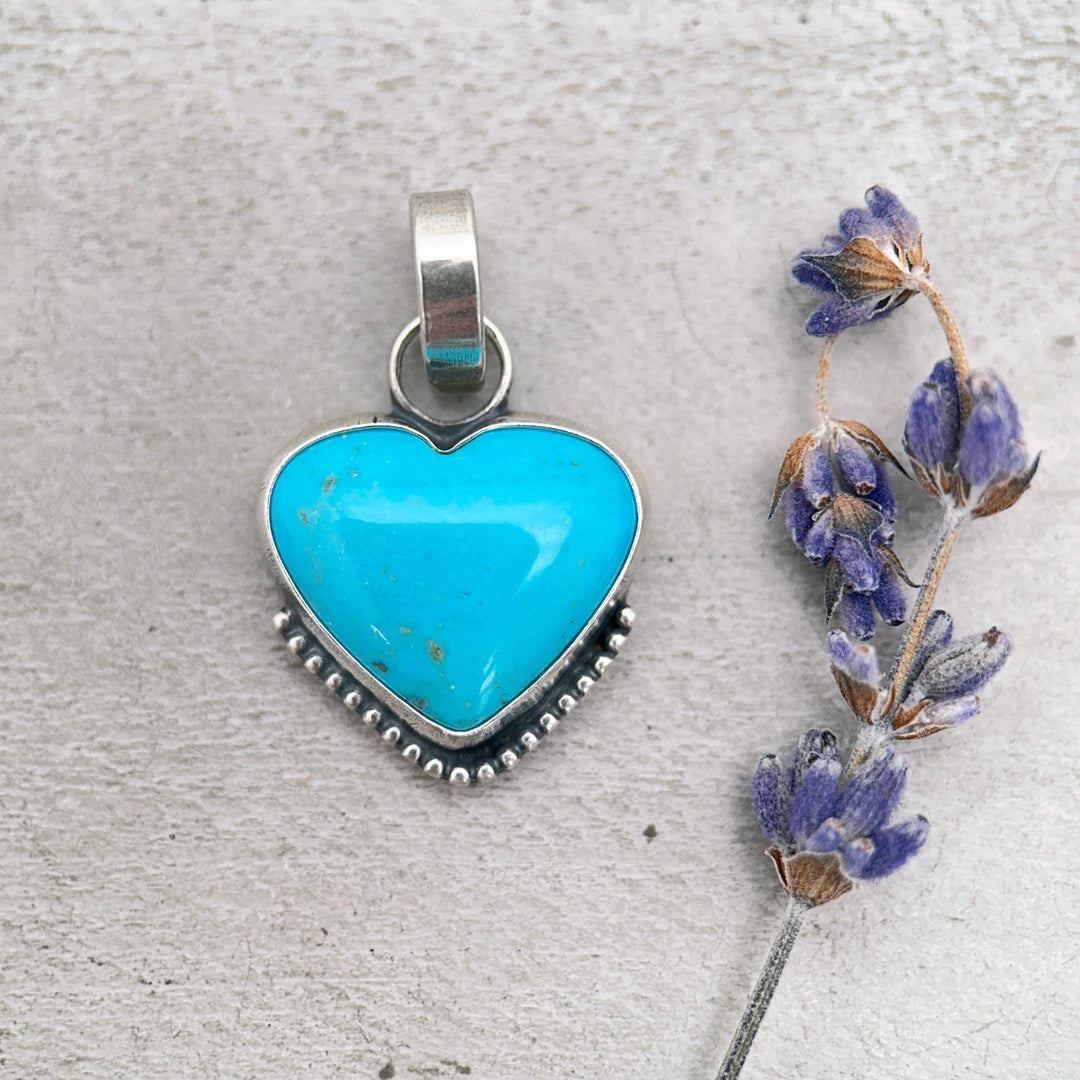 Nacozari Turquoise Heart Pendant • Sterling Silver • Sonora Mexico Turquoise • Sky Blue Jewelry • Southwestern Boho Gift - SunlightSilver