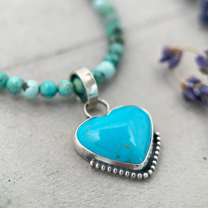 Nacozari Turquoise Heart Pendant • Sterling Silver • Sonora Mexico Turquoise • Sky Blue Jewelry • Southwestern Boho Gift - SunlightSilver