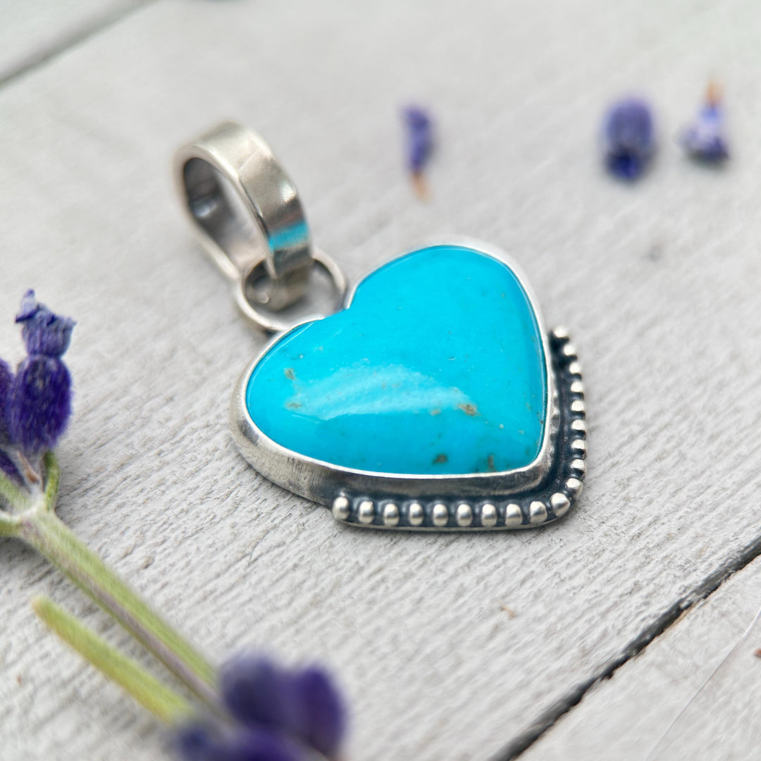 Nacozari Turquoise Heart Pendant • Sterling Silver • Sonora Mexico Turquoise • Sky Blue Jewelry • Southwestern Boho Gift - SunlightSilver