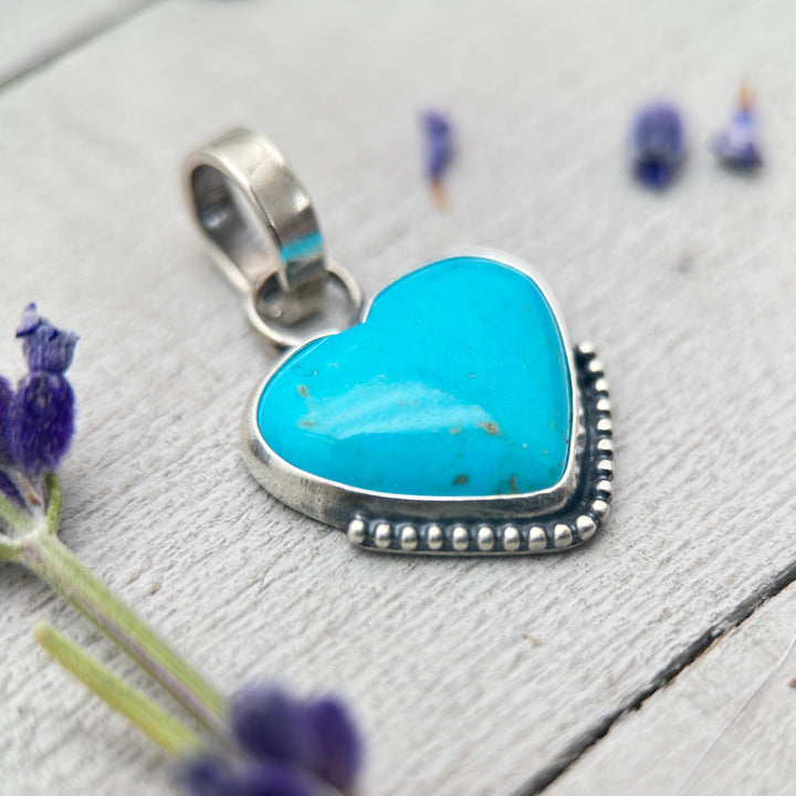 Nacozari Turquoise Heart Pendant • Sterling Silver • Sonora Mexico Turquoise • Sky Blue Jewelry • Southwestern Boho Gift - SunlightSilver