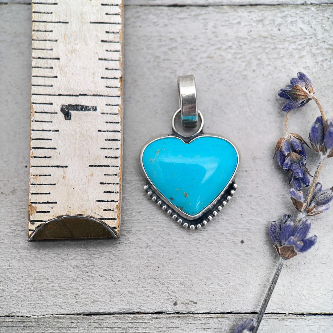 Nacozari Turquoise Heart Pendant • Sterling Silver • Sonora Mexico Turquoise • Sky Blue Jewelry • Southwestern Boho Gift - SunlightSilver