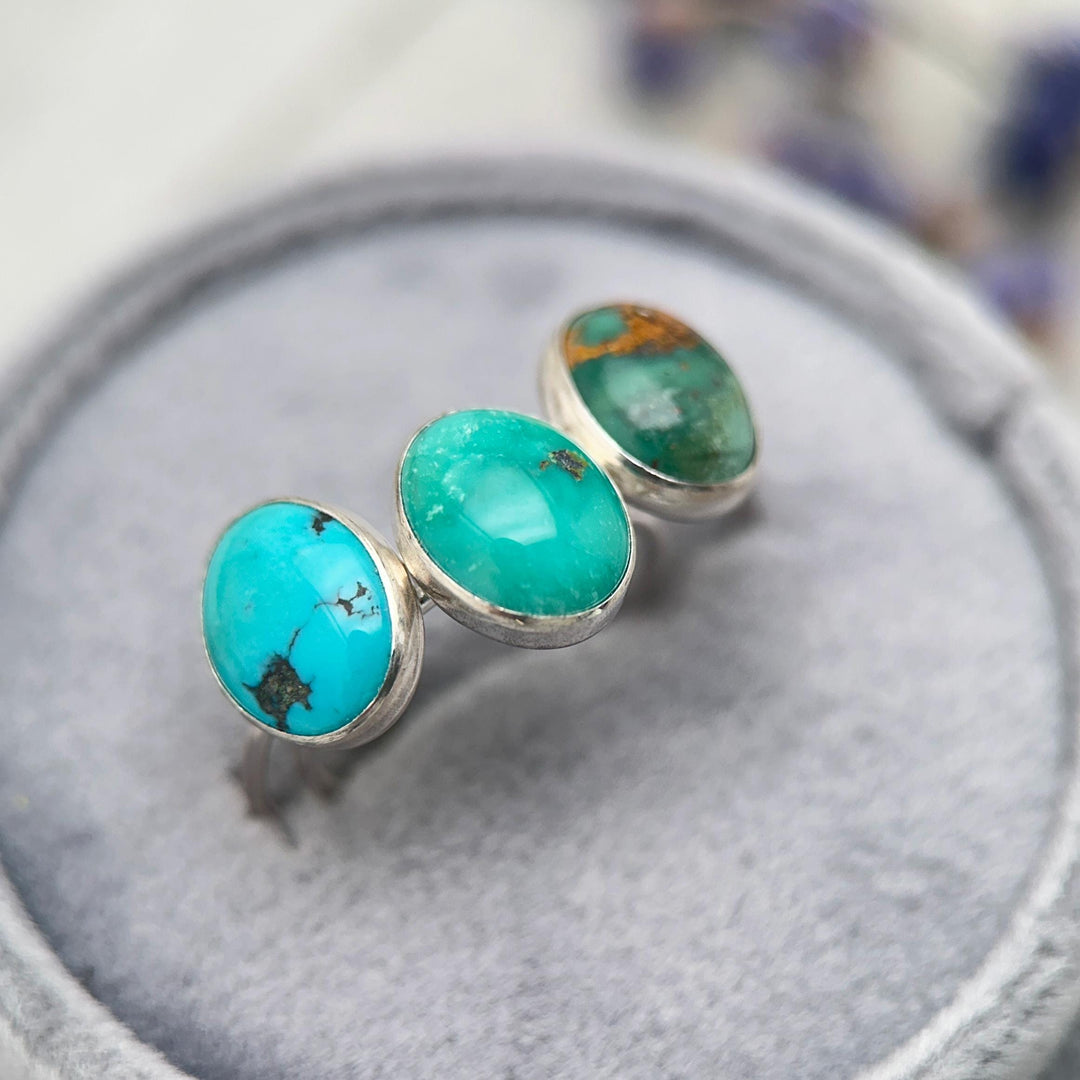 Dainty Turquoise 925 Sterling Silver Stacking Ring - Minimalist Jewelry, Southwestern - Handmade in USA - SunlightSilver
