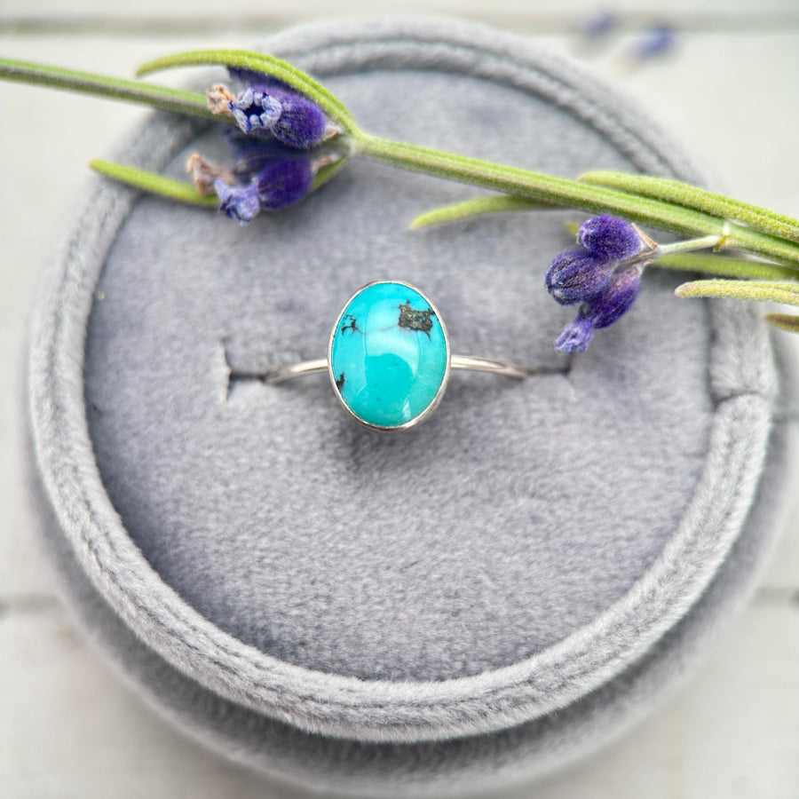 Dainty Turquoise 925 Sterling Silver Stacking Ring - Minimalist Jewelry, Southwestern - Handmade in USA - SunlightSilver
