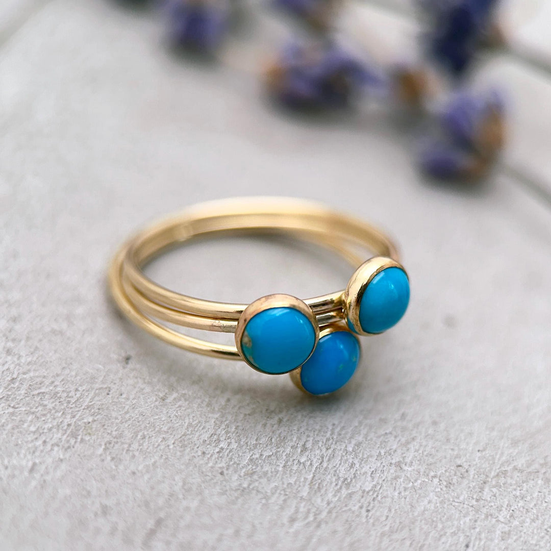 Blue Ridge Turquoise & 14k Yellow Gold Fill Stacking Ring • Orvil Jack Nevada Mine • Minimalist Dainty Jewelry • Choose: 5, 6, 7, 8 US Sizes - SunlightSilver