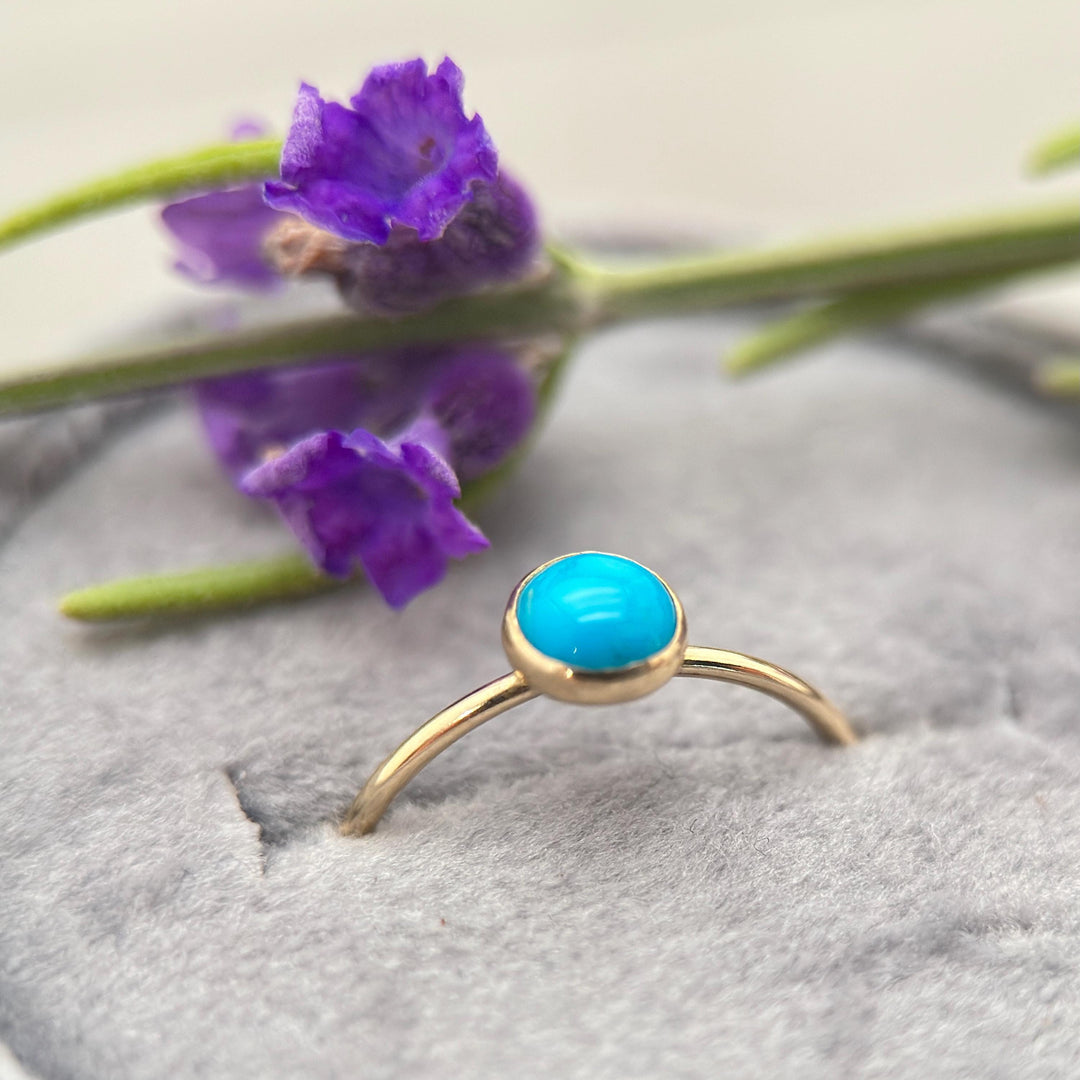 Blue Ridge Turquoise & 14k Yellow Gold Fill Stacking Ring • Orvil Jack Nevada Mine • Minimalist Dainty Jewelry • Choose: 5, 6, 7, 8 US Sizes - SunlightSilver