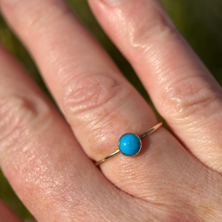 Blue Ridge Turquoise & 14k Yellow Gold Fill Stacking Ring • Orvil Jack Nevada Mine • Minimalist Dainty Jewelry • Choose: 5, 6, 7, 8 US Sizes - SunlightSilver