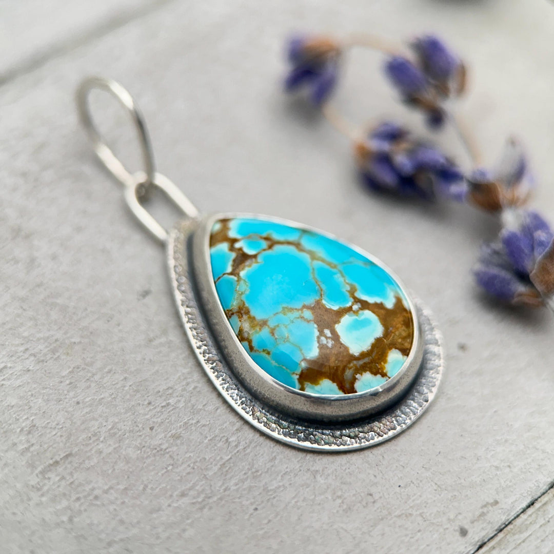 Number 8 Turquoise Pendant – Solid 925 Sterling Silver - Famous Nevada American Mine - Made in the USA - SunlightSilver