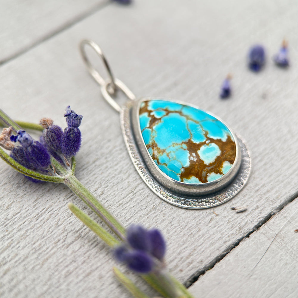 Number 8 Turquoise Pendant – Solid 925 Sterling Silver - Famous Nevada American Mine - Made in the USA - SunlightSilver