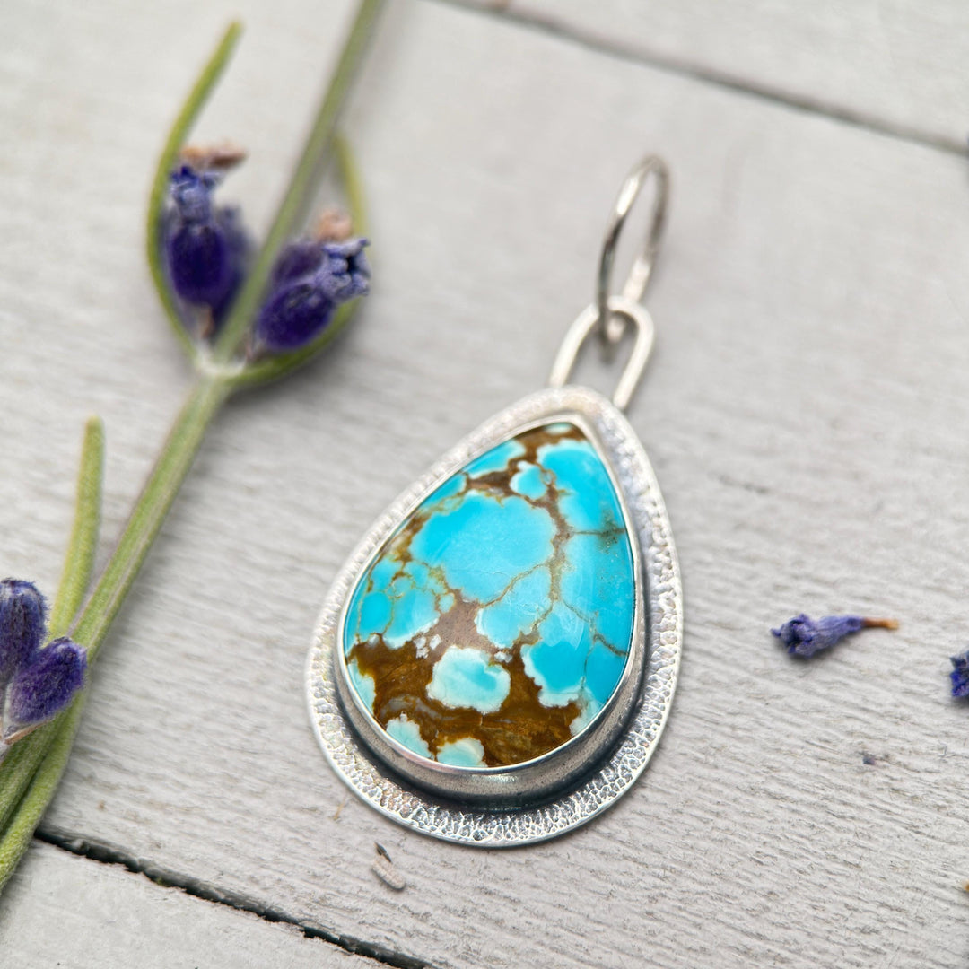 Number 8 Turquoise Pendant – Solid 925 Sterling Silver - Famous Nevada American Mine - Made in the USA - SunlightSilver