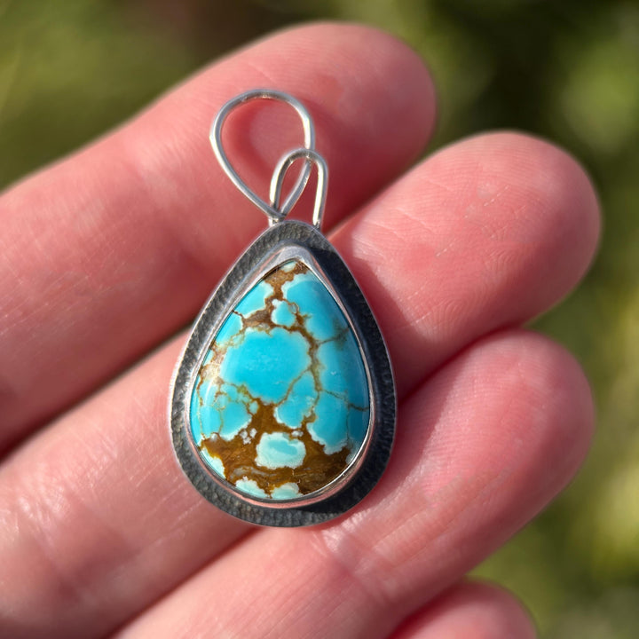 Number 8 Turquoise Pendant – Solid 925 Sterling Silver - Famous Nevada American Mine - Made in the USA - SunlightSilver