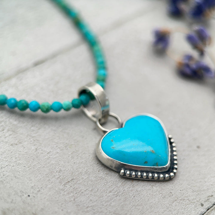 Nacozari Turquoise Heart Pendant • Sterling Silver • Sonora Mexico Turquoise • Sky Blue Jewelry • Southwestern Boho Gift - SunlightSilver